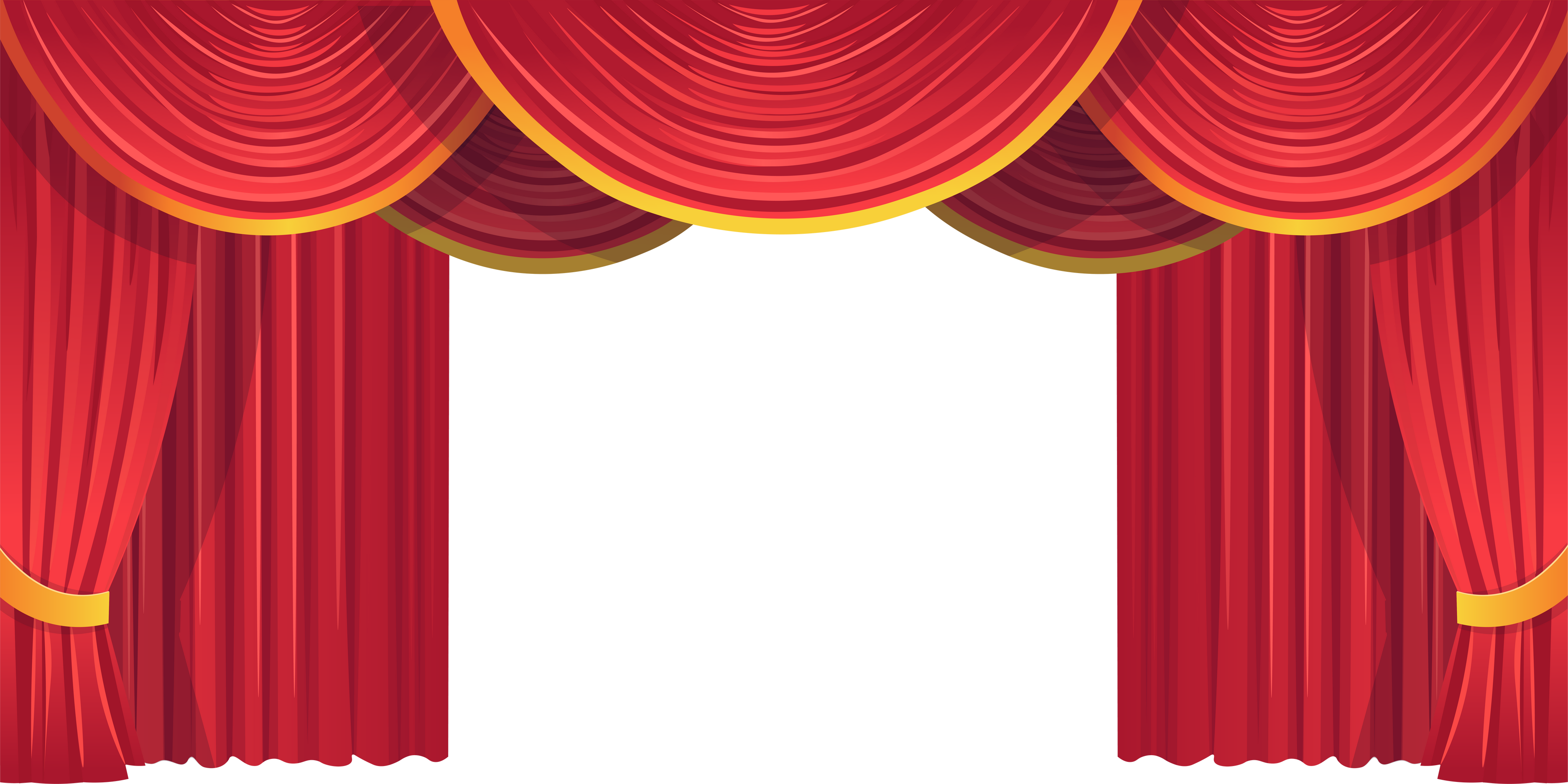 Red theater curtains. Colored curtains with lambrequin.